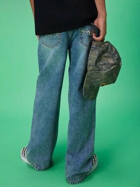 RSQ Boys Size 12 Extra Baggy Jeans | Y2K Skater Wide Leg Embroidered Denim